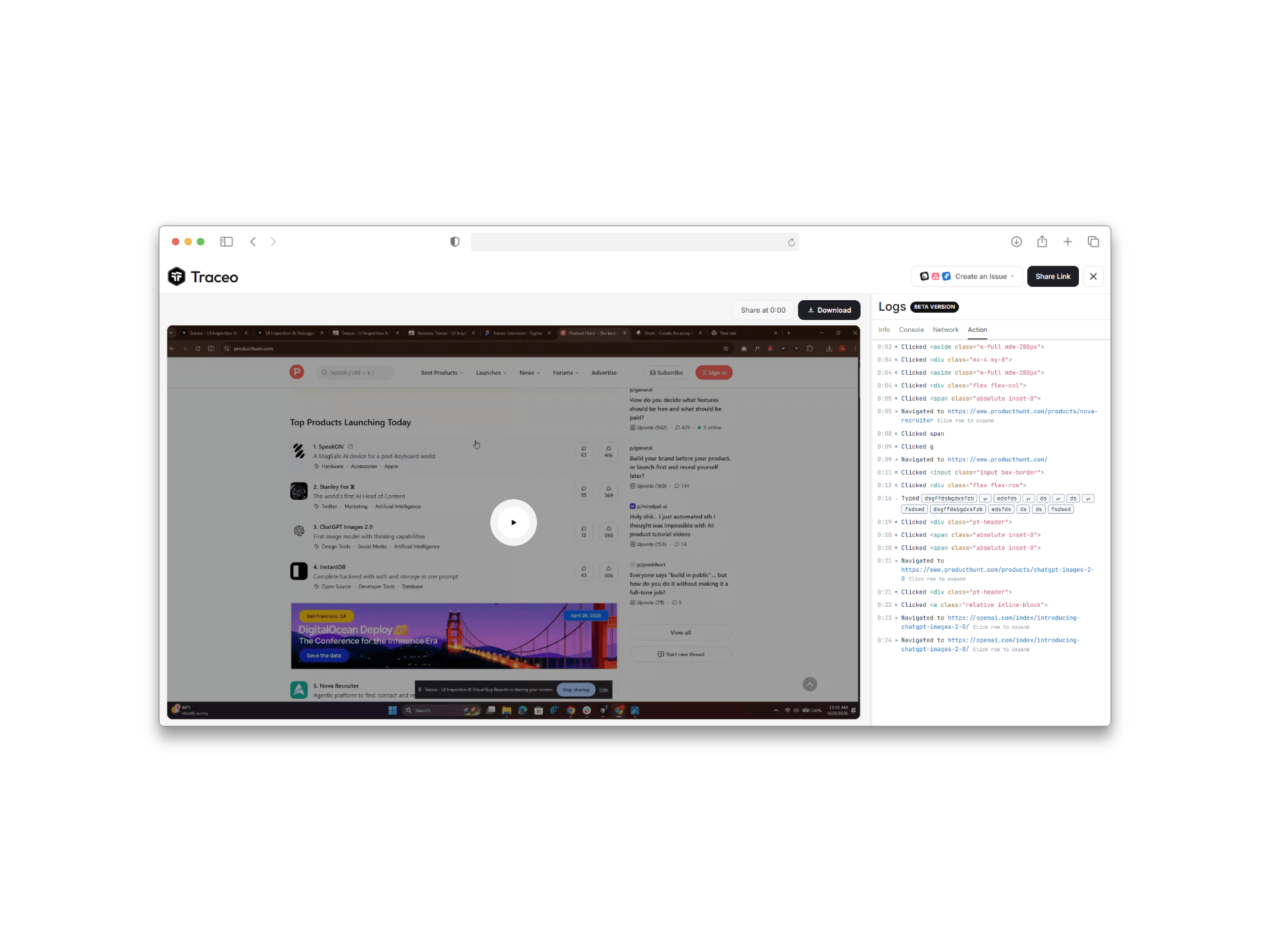 Screen recording with console & network
